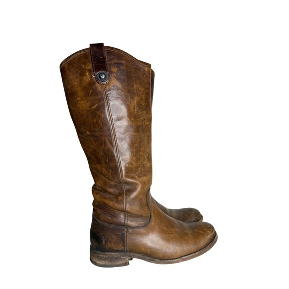 Frye Melissa Button Pull On Boots Womens Size 7 B Brown Tall Distressed Leather - Picture 3 of 8
